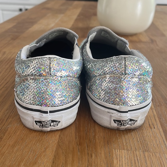 Silver microsequin slip on vans! Lightly worn size 6.5 - Picture 2 of 4